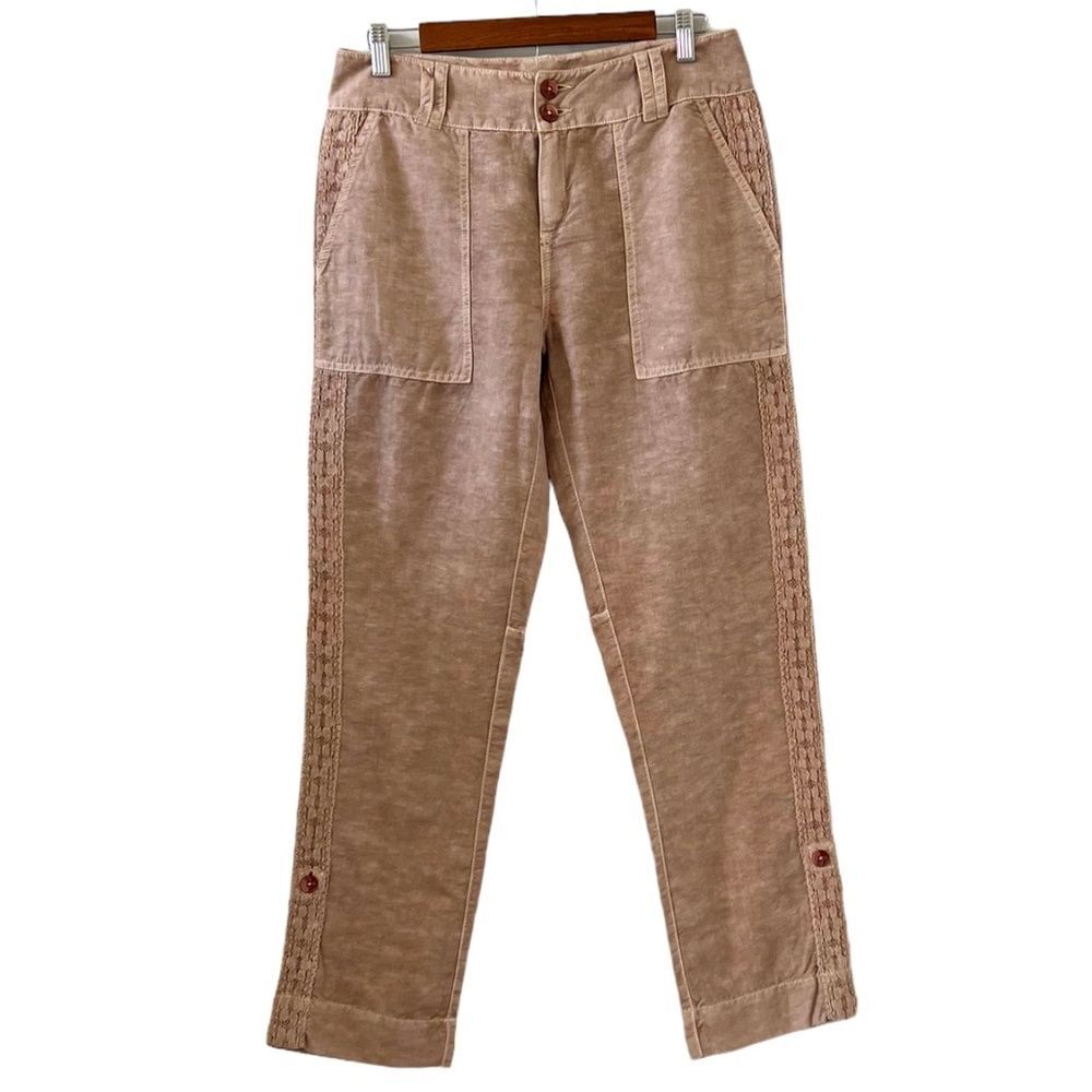 Sundance NWOT Linen Blend Boho Convertible Roll Up Pants In Tan Size 6